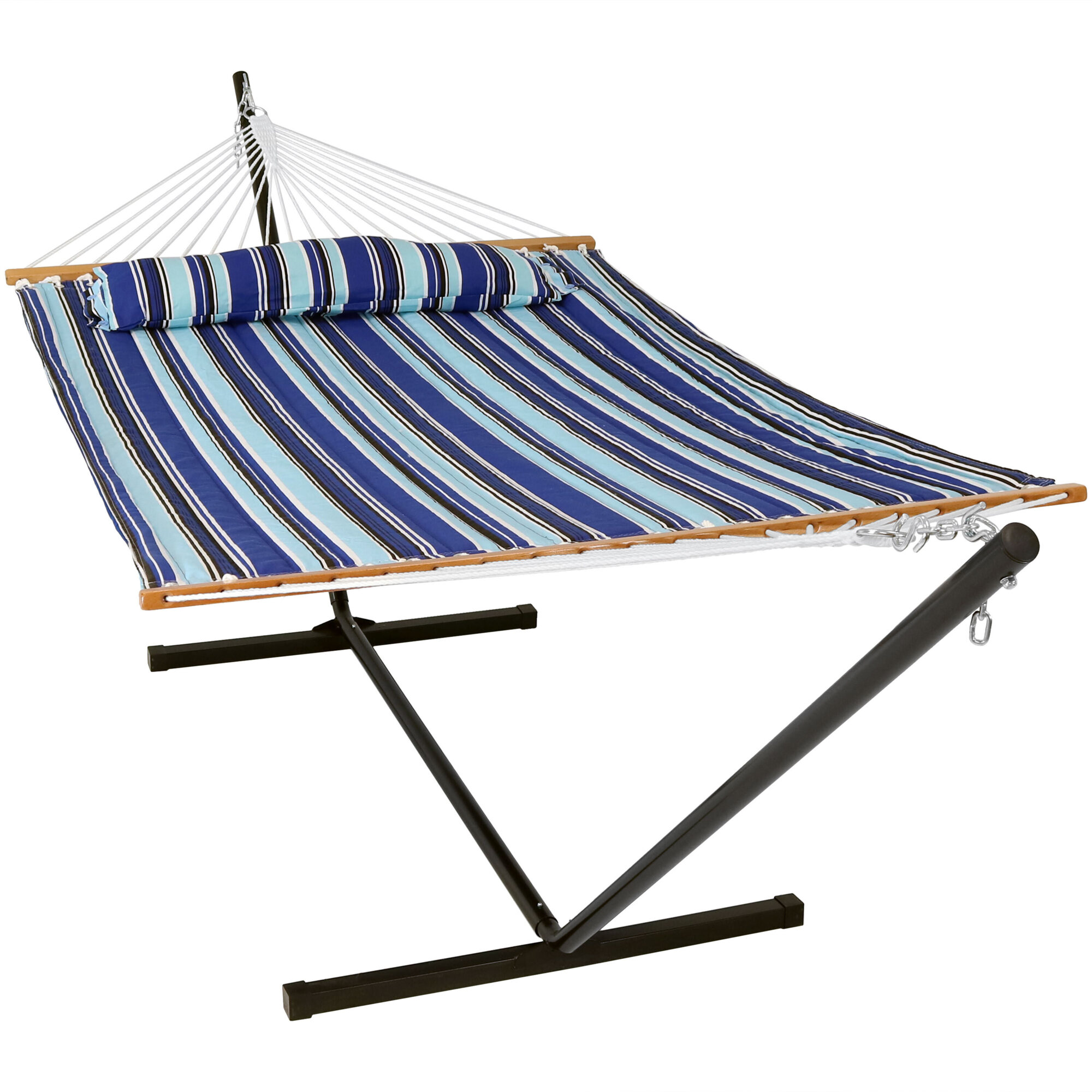 Sunnydaze Decor, Quilted Hammock Bed with Stand - Catalina Beach, Color Blue, Capacity 350 lb, Material Polyester, Model# LY-QFH-CB-COMBO